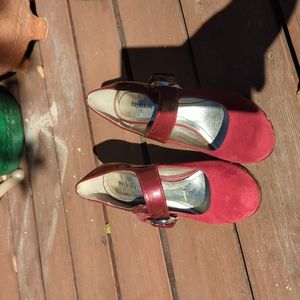 Red velvet and patent heels